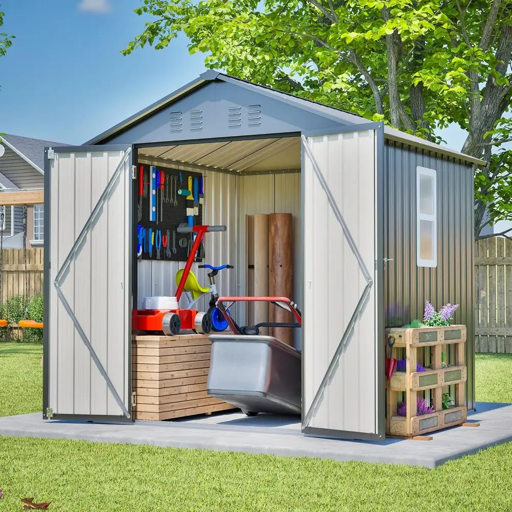 Gardening Tool - 6x6 Galvanized Steel Outdoor Storage Shed